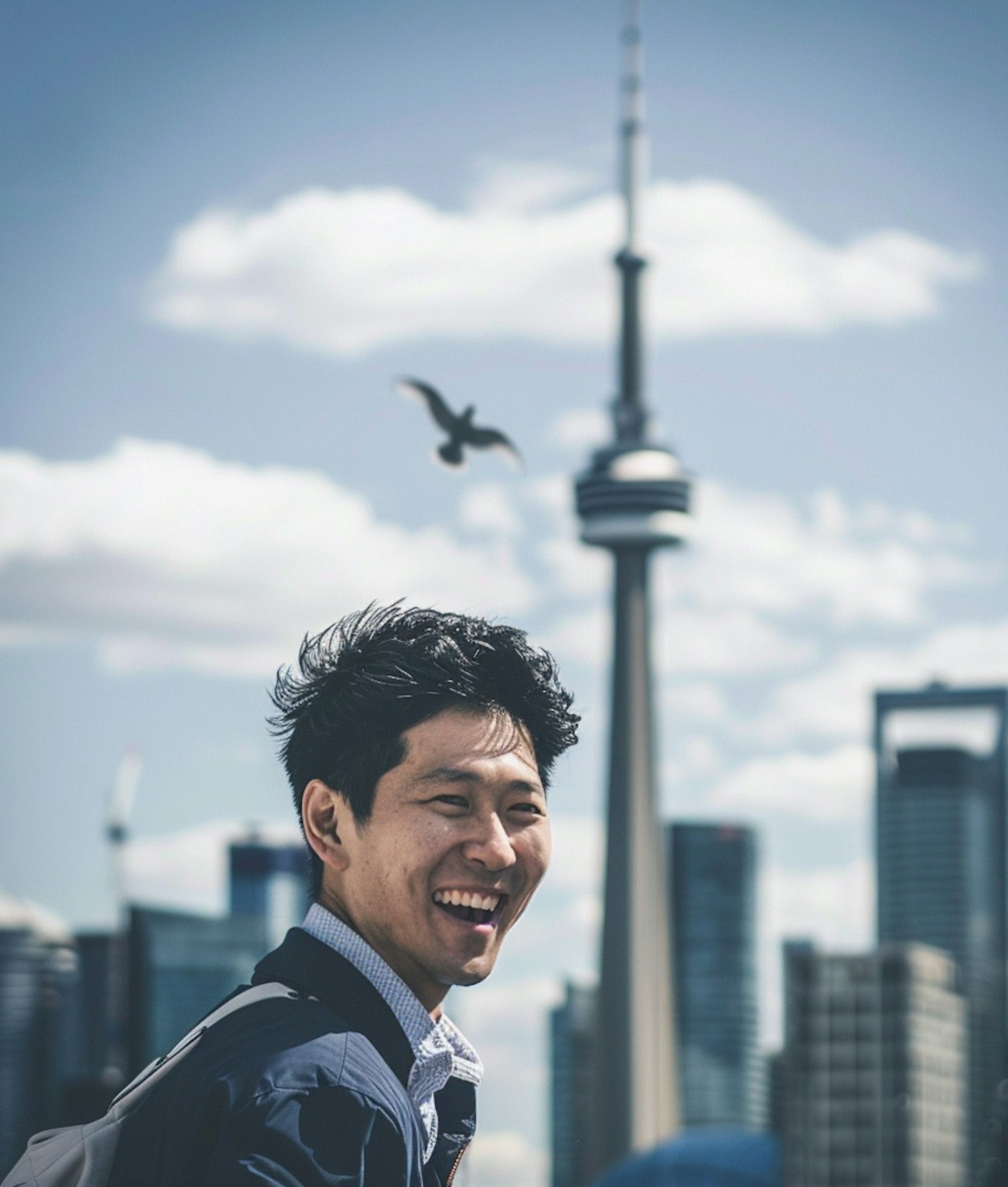 Digital marketing professional overlooking Toronto skyline